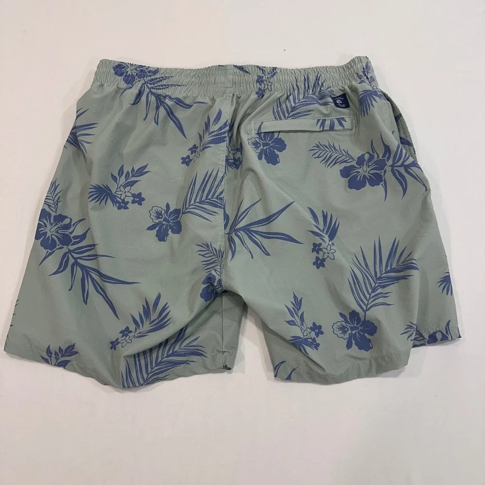 Free Planet Tropical Floral Swim Trunks Mens Size M Sage Green Drawstring | Surf